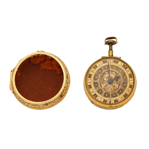 English fine gold quarter repeating verge watch with date Circa 1710 English fine gold quarter repeating verge watch with date Circa 1710