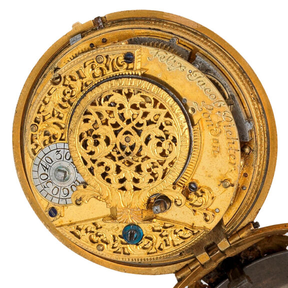 English fine gold quarter repeating verge watch with date Circa 1710 English fine gold quarter repeating verge watch with date Circa 1710