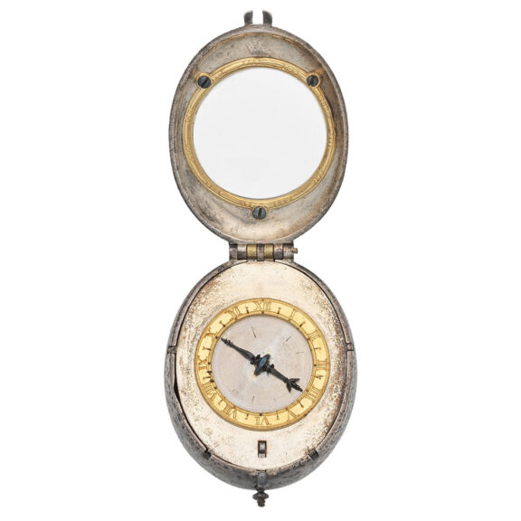 2203bEnglish silver oval puritan verge pocket watch Circa 1635 English silver oval puritan verge pocket watch Circa 1635
