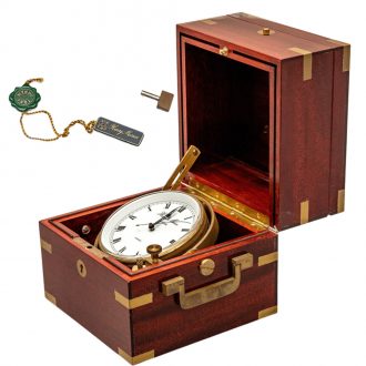 Swiss brass marine chronometer in mahogany box Circa 1980 Swiss brass marine chronometer in mahogany box Circa 1980