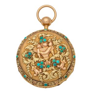French 18K turquoise set quarter repeating watch Circa 1830