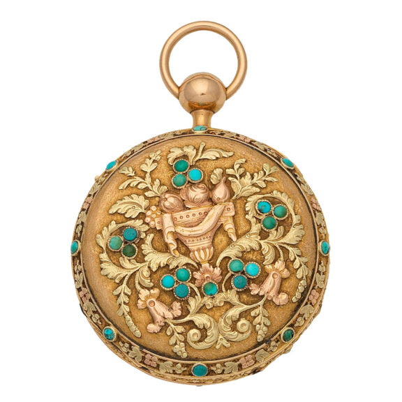 French 18K turquoise set quarter repeating watch Circa 1830