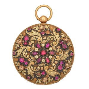 French 18 carat gold ruby set cylinder pocket watch Circa 1830