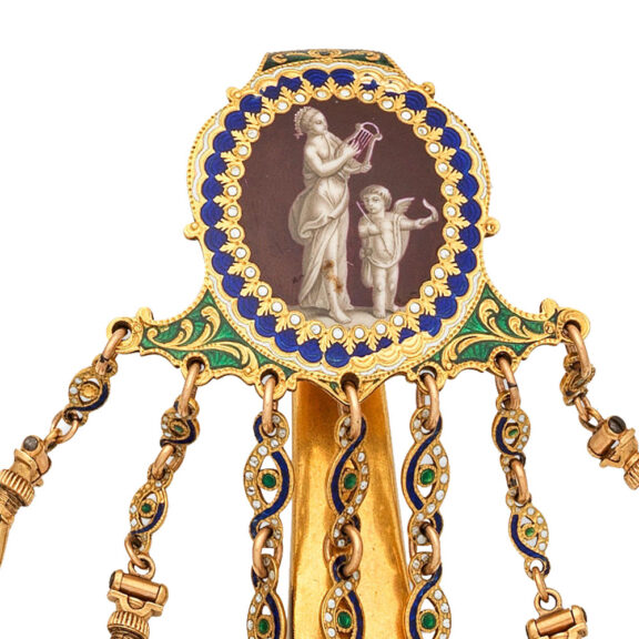 English 18k gold and enamel watch with chatelaine Circa 1780 English 18k gold and enamel watch with chatelaine Circa 1780
