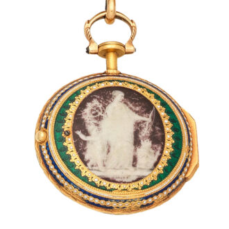 English 18k gold and enamel watch with chatelaine  Circa 1780