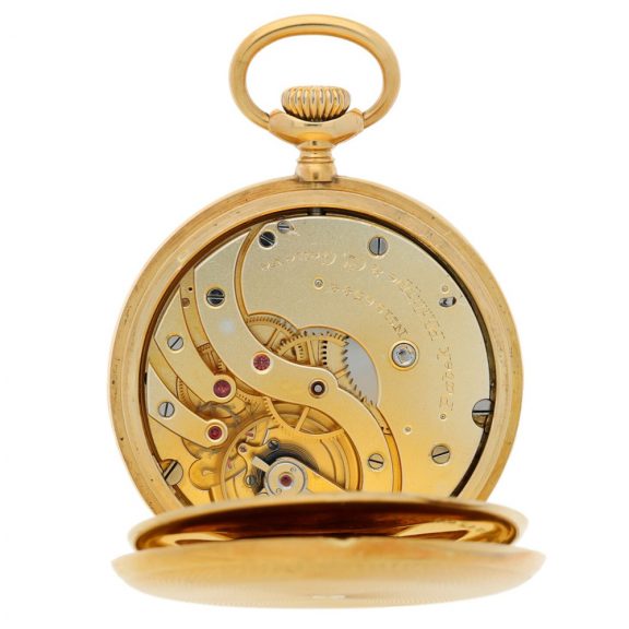 Swiss gold hunting cased watch with red 24h indicator Circa 1920 Swiss gold hunting cased watch with red 24h indicator Circa 1920