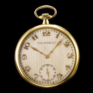 Swiss yellow gold open faced keyless watch Circa 1917