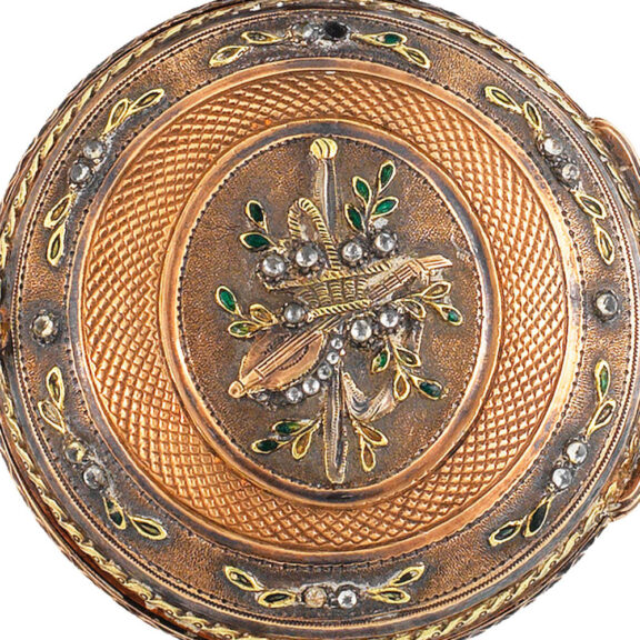 French multi colour gold open faced verge watch Circa 1780 French multi colour gold open faced verge watch Circa 1780