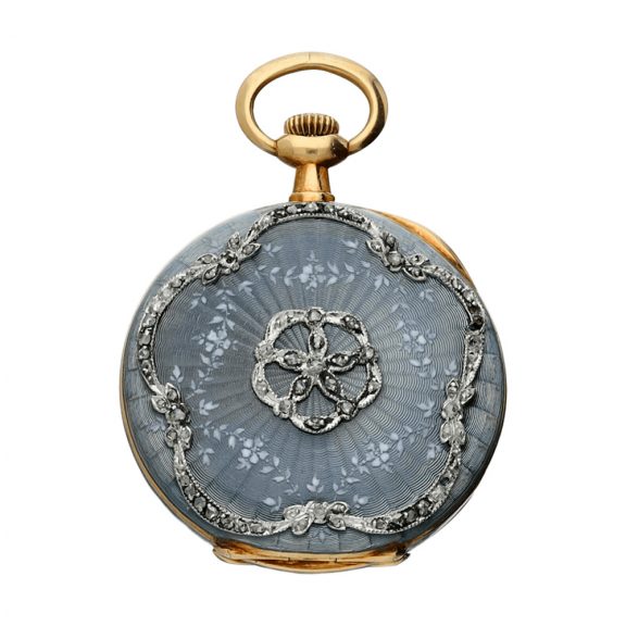 A Swiss gold, enamel, and diamond set pendant watch Circa 1908