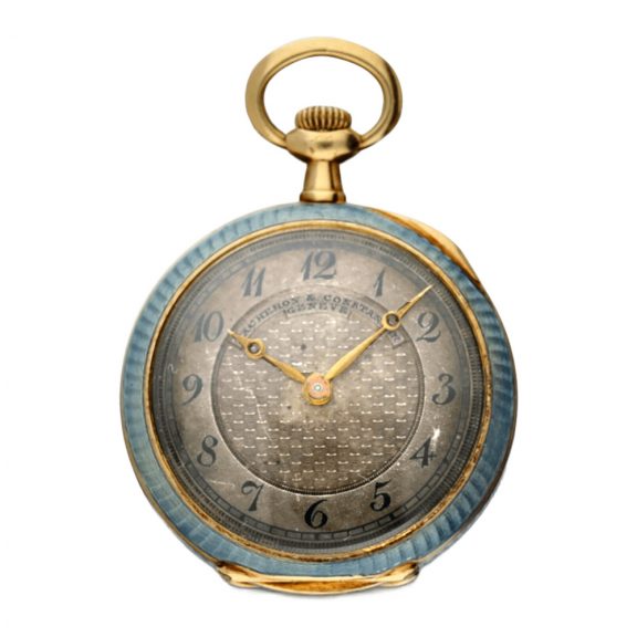 A Swiss gold, enamel, and diamond set pendant watch Circa 1908 A Swiss gold, enamel, and diamond set pendant watch Circa 1908