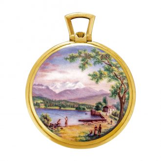 Beautiful Swiss watch with enamel miniature Circa 1948