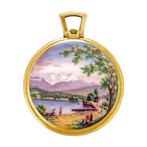 Beautiful Swiss watch with enamel miniature Circa 1948