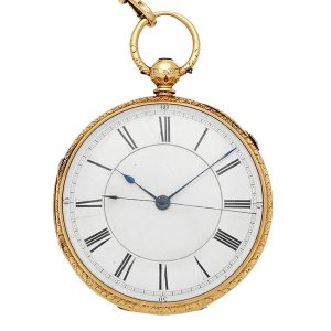 English gold pocket watch with stop/start seconds Circa 1873