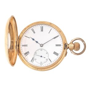 English 18K gold half hunting cased pocket watch Circa 1900