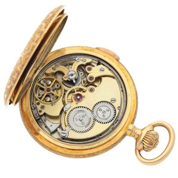 Swiss hunting cased quarter repeating lever watch Circa 1900 Swiss hunting cased quarter repeating lever watch Circa 1900