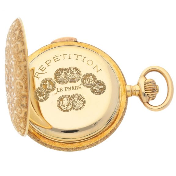 Swiss hunting cased quarter repeating lever watch Circa 1900 Swiss hunting cased quarter repeating lever watch Circa 1900
