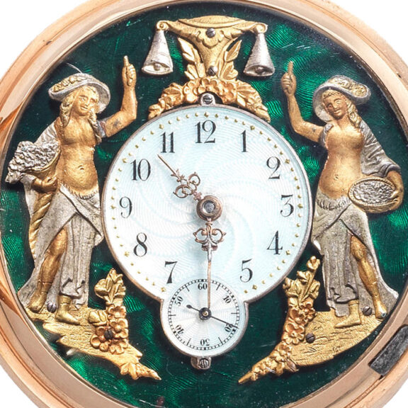 Swiss minute repeating Jacquemart figure automaton Circa 1880 Swiss minute repeating Jacquemart figure automaton Circa 1880