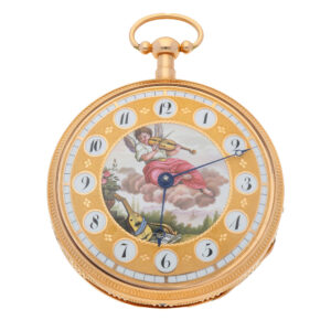 Swiss 18K gold quarter repeating musical pocket watch Circa 1880