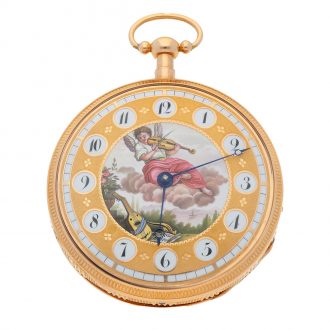 Swiss 18K gold quarter repeating musical pocket watch Circa 1880