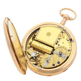 Swiss 18K gold quarter repeating musical pocket watch Circa 1880