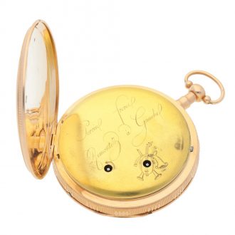 Swiss 18K gold quarter repeating musical pocket watch Circa 1880