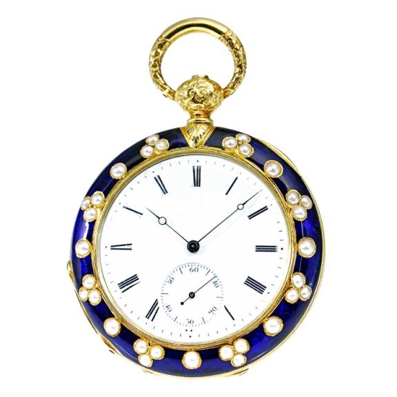 Swiss gold and enamel cabriolet watch Circa 1830 Swiss gold and enamel cabriolet watch Circa 1830