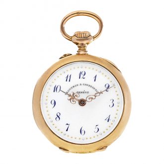 Swiss 18K gold keyless open faced lady's pocket watch Circa 1915