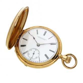 Swiss 18k gold full hunter watch with gold chain Circa 1880
