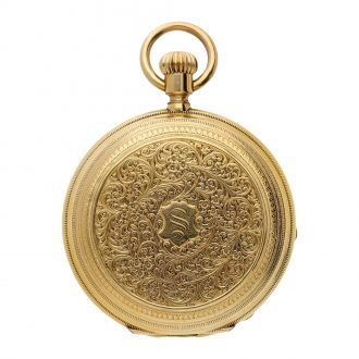 Swiss 18k gold full hunter watch with gold chain Circa 1880