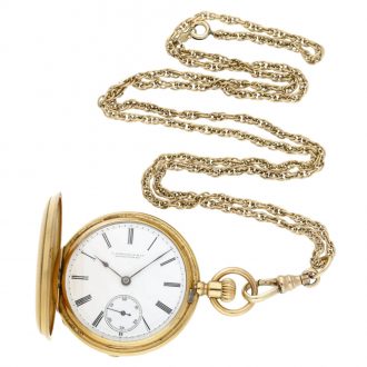 Swiss 18k gold full hunter watch with gold chain Circa 1880