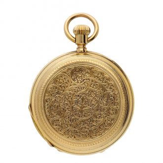 Swiss 18k gold full hunter watch with gold chain Circa 1880