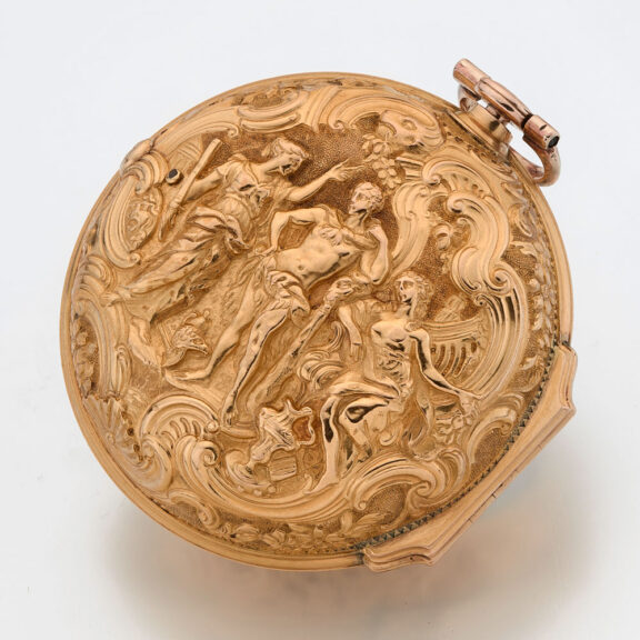 English gold repousse watch with protective outer Circa 1762 English gold repousse watch with protective outer Circa 1762