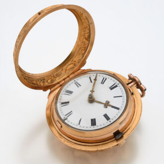 English gold repousse watch with protective outer Circa 1762