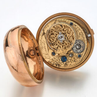 English gold repousse watch with protective outer Circa 1762