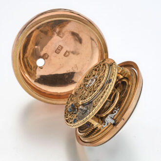 English gold repousse watch with protective outer Circa 1762