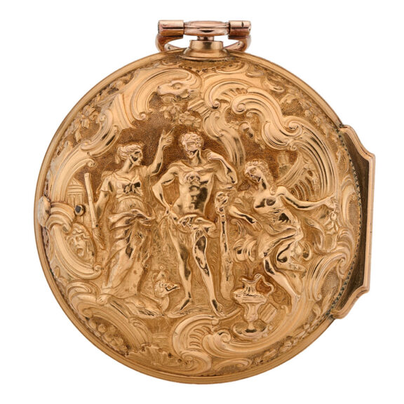 English gold repousse watch with protective outer Circa 1762 English gold repousse watch with protective outer Circa 1762