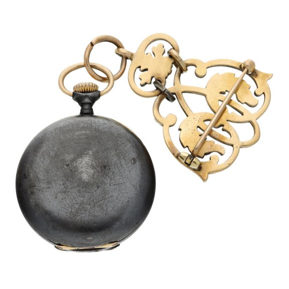 Rare Swiss blackened stainless steel pendant watch Circa 1896 Rare Swiss blackened stainless steel pendant watch Circa 1896