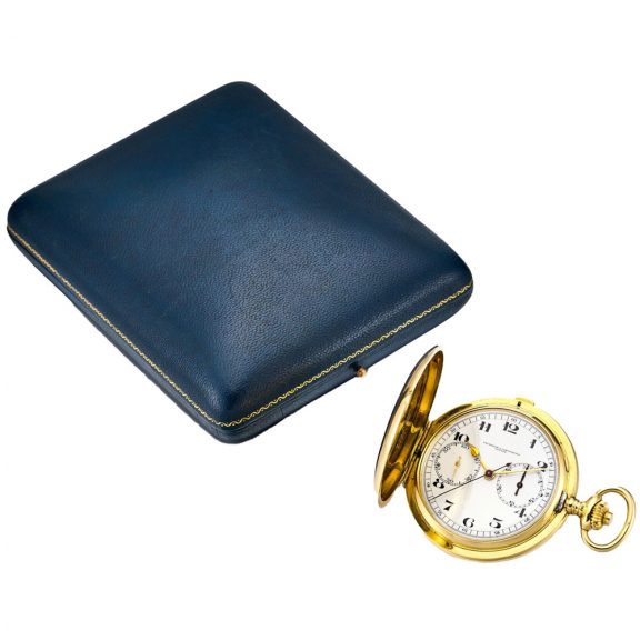 Swiss gold pocket chronograph watch with register Circa 1900 Swiss gold pocket chronograph watch with register Circa 1900