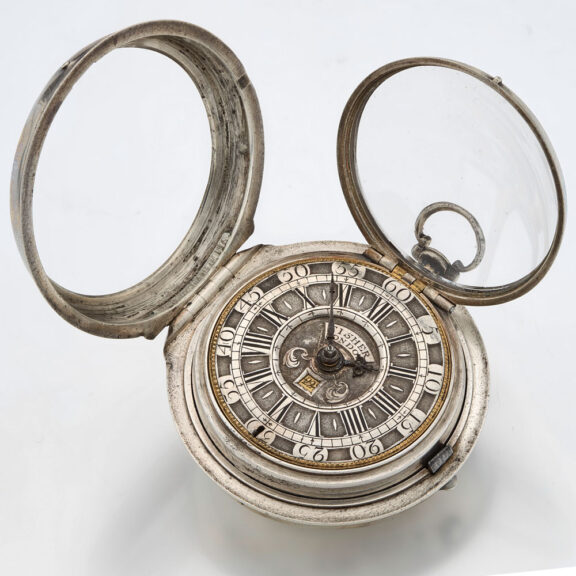 English silver champleve dial verge with date Circa 1730 English silver champleve dial verge with date Circa 1730