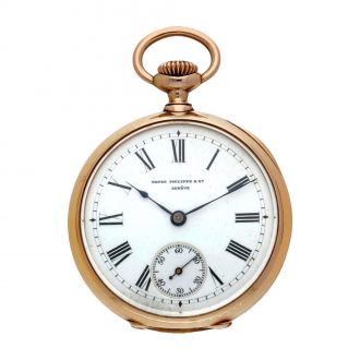 Pink gold Swiss Patek Philippe open faced watch Circa 1910