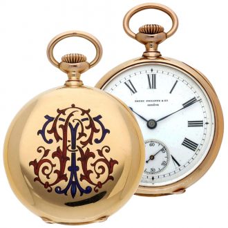 Pink gold Swiss Patek Philippe open faced watch Circa 1910