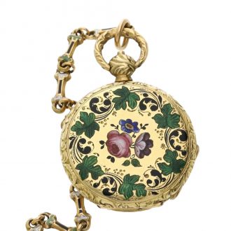 Swiss gold and enamel miniature cylinder watch Circa 1830