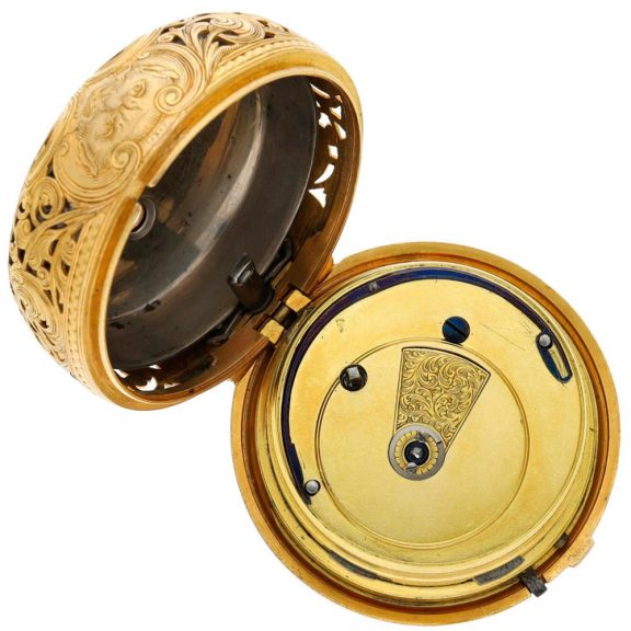 English gold pair cased half quarter repeating watch Circa 1760 English gold pair cased half quarter repeating watch Circa 1760