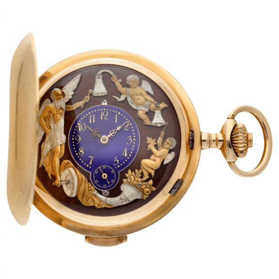 Swiss minute repeating full hunter automaton watch Circa 1915 Swiss minute repeating full hunter automaton watch Circa 1915