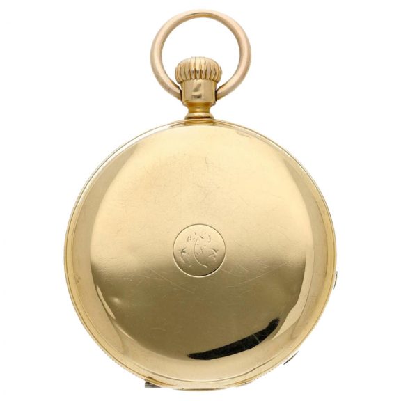 Swiss 18K yellow gold hunting cased pocket watch Circa 1868 Swiss 18K yellow gold hunting cased pocket watch Circa 1868