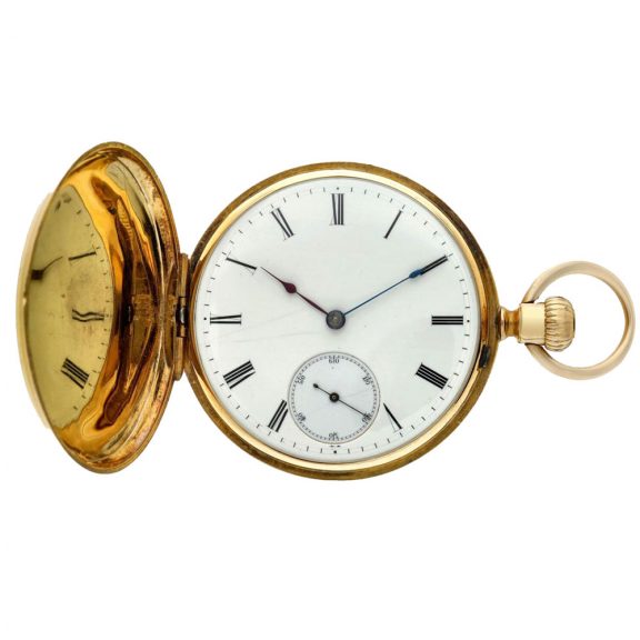 Swiss 18K yellow gold hunting cased pocket watch Circa 1868
