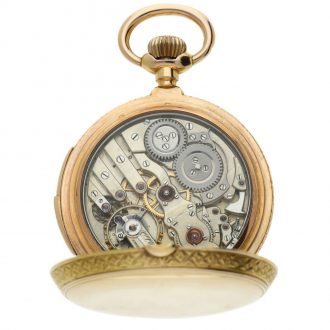 Swiss gold minute repeating automaton pocket watch Circa 1890