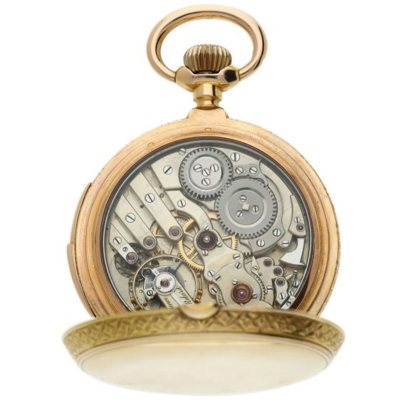 Swiss gold minute repeating automaton pocket watch Circa 1890 Swiss gold minute repeating automaton pocket watch Circa 1890