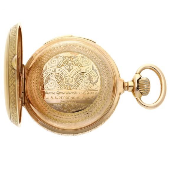 Swiss gold minute repeating automaton pocket watch Circa 1890 Swiss gold minute repeating automaton pocket watch Circa 1890