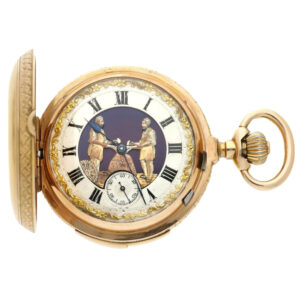 Swiss gold minute repeating automaton pocket watch Circa 1890